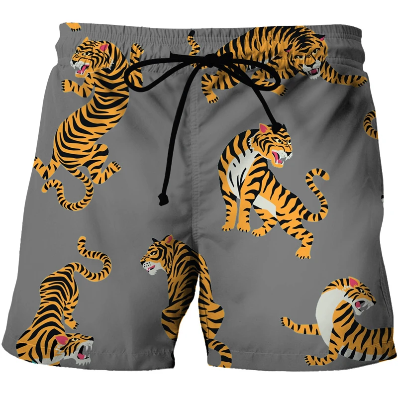 Men\'s Beach Shorts Tiger 3D Printed Summer Surfing Board Short Pants Hawaii Shorts Unisex Swimsuit Masculina Gym Trunks Male