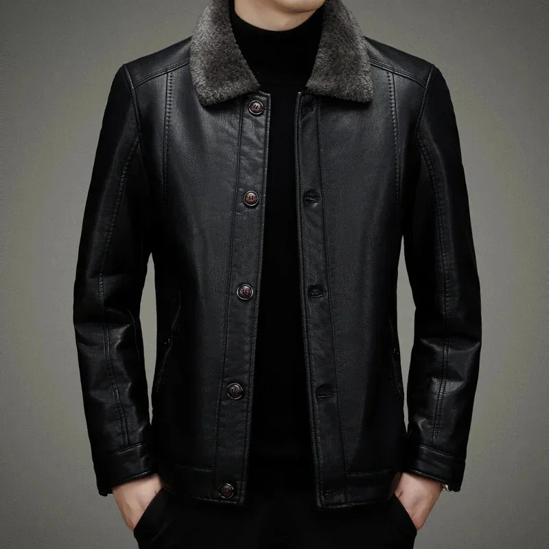 Casual Second Layer Leather Jacket Men Fall Winter Plush Warm Coat Thickened Genuine Jackets Man Clothing Jaquetas LM