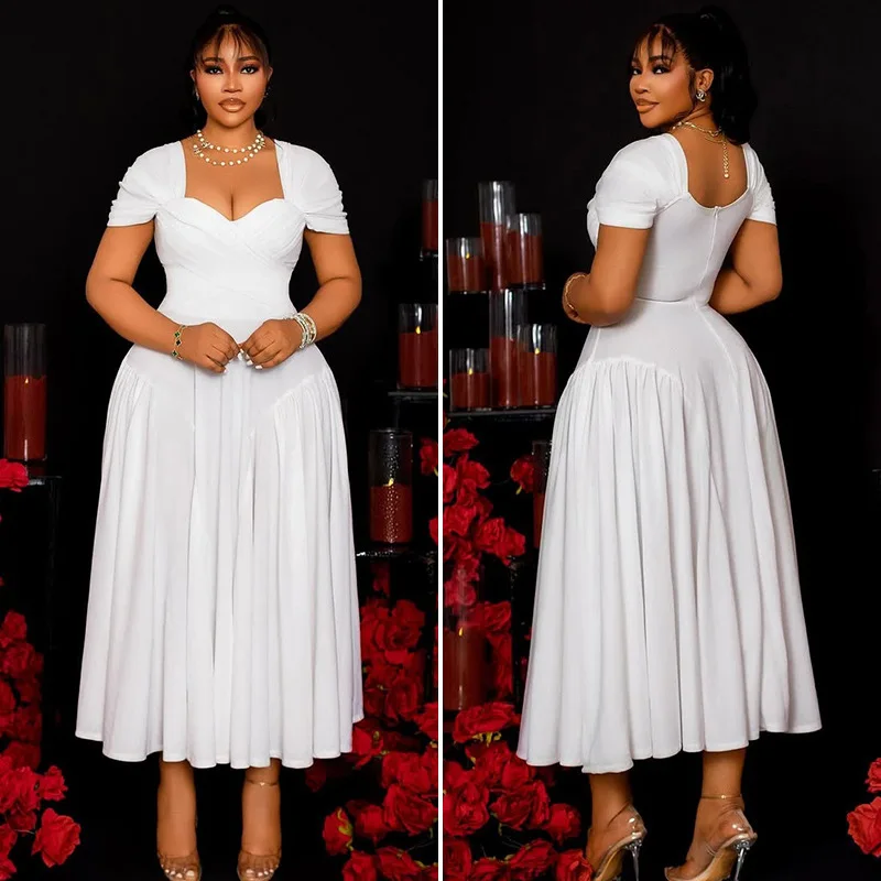 

White Black Prom Dress Sexy Sweetheart Short Sleeves Long A Line Ruffles Party Bridal Gown Formal Guest Wedding Birthday Robe