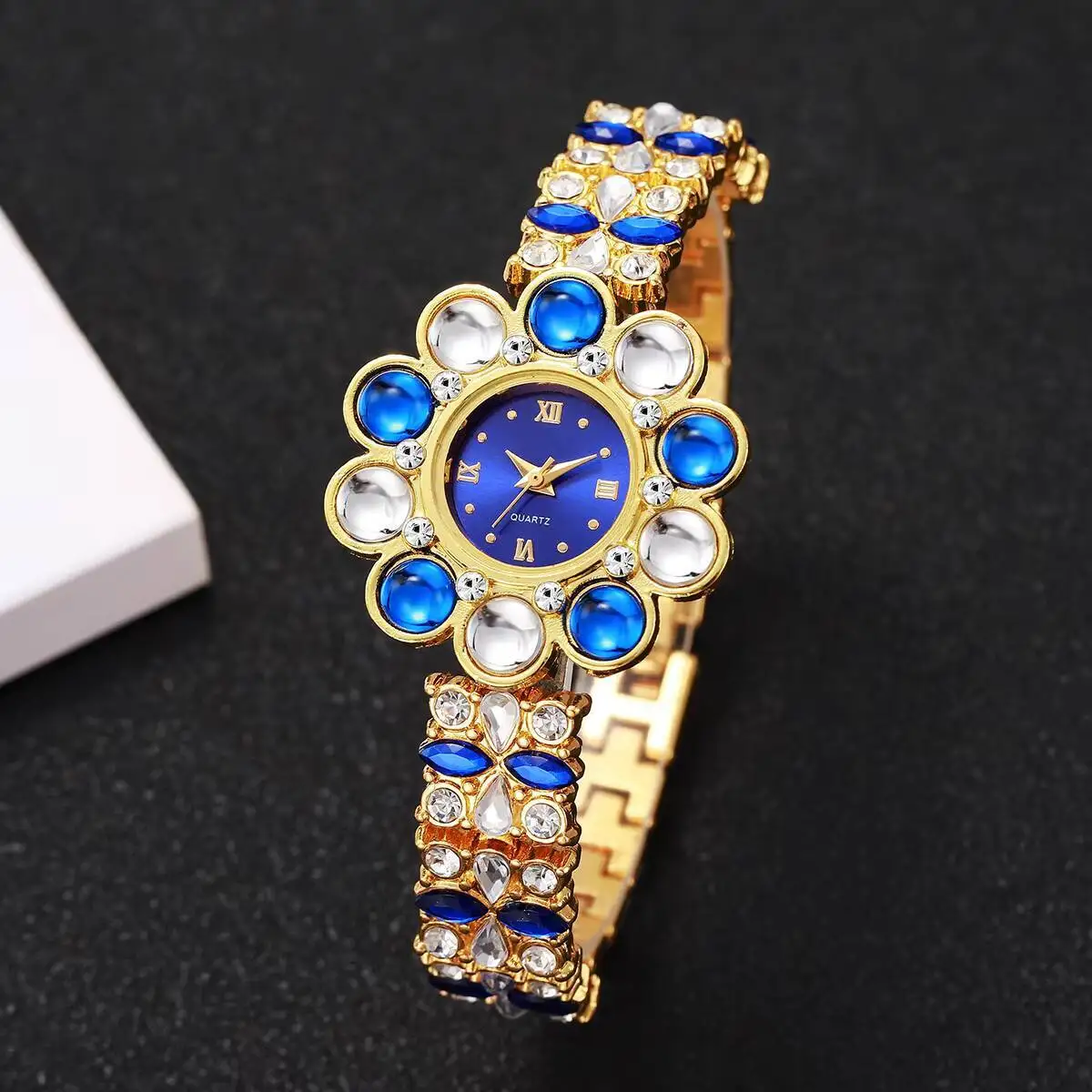 4 шт./компл., роскошные женские кварцевые часы со стразами и цветами, элегантные женские наручные часы Reloj Mujer, часы для девочек, подарок (без коробки)