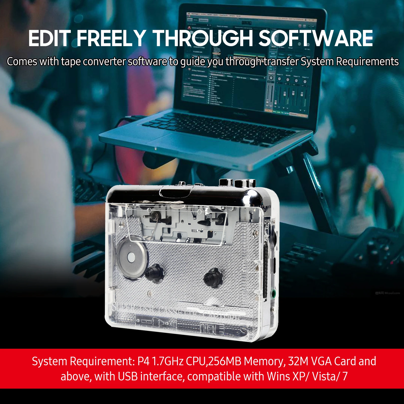 

Cassette Player Portable Tape Recorder To Mp3 Full Transparent Shell USB Cassette Capture To MP3 Format Tape Music Player