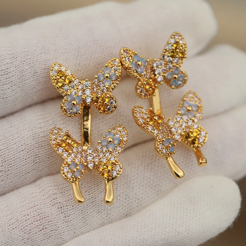 New Sight Design Multicolor Crystal Butterfly Stud Earrings for Women Fashion Brand Jewelry Delicate Zirconia Insect Earrings