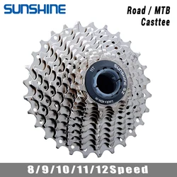 SUNSHINE 8/9/10/11/12 Speed Road Bike Cassette Cnc Aluminum Alloy + Steel Bicycle Freewheel HG Type Sliver Sprocket