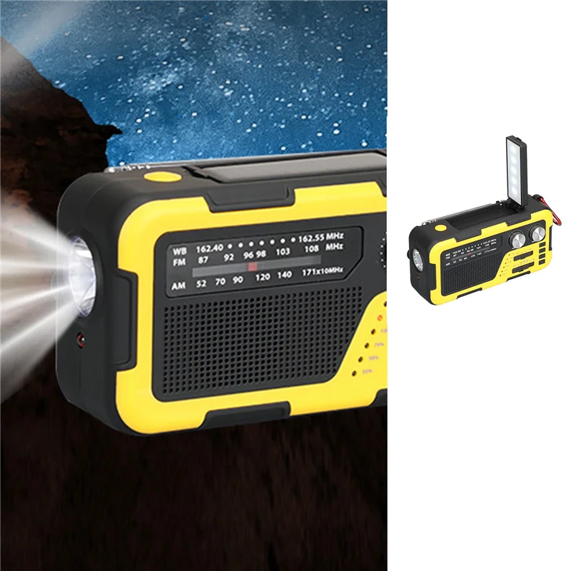 

USB Hand Crank Emergency Radio Solar Charging Radio Reading Light Yellow 4000Mah 3.5Mm Headphone Jack For Outdoor Backpacking