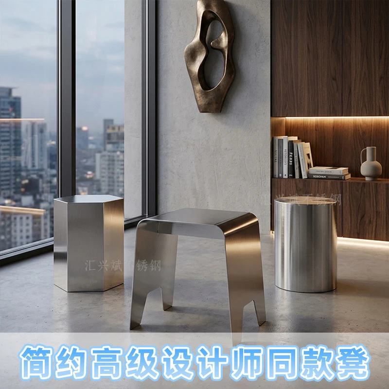 

Industrial Stainless Steel Small , Creative Side Table, Home Shoe-Changing , Luxury Round Stool For Milk T