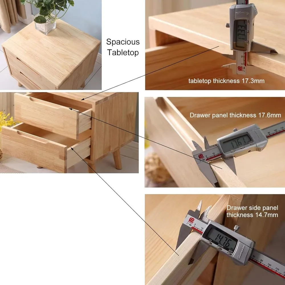 Kleiner Nachttisch aus Holz im Vintage-Stil mit zwei Schubladen für Schlafzimmer: Rustikaler Nachttisch in Holzfarbe