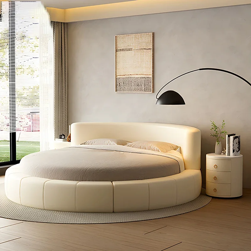 Conjunto de Muebles de Dormitorio Popular: Cama Redonda de Lujo Moderna, Cama Doble para Hotel, Estructura de Cama King para el Hogar