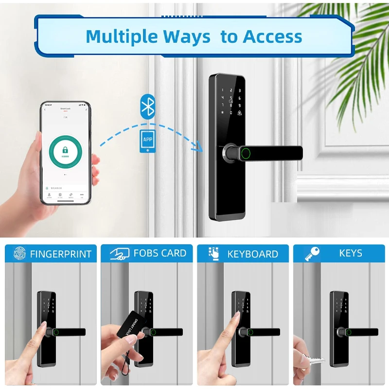 Automatic Smart Digital Door Lock Tuya App WIFI Key Fingerprint Card Smart Door Handle Lock