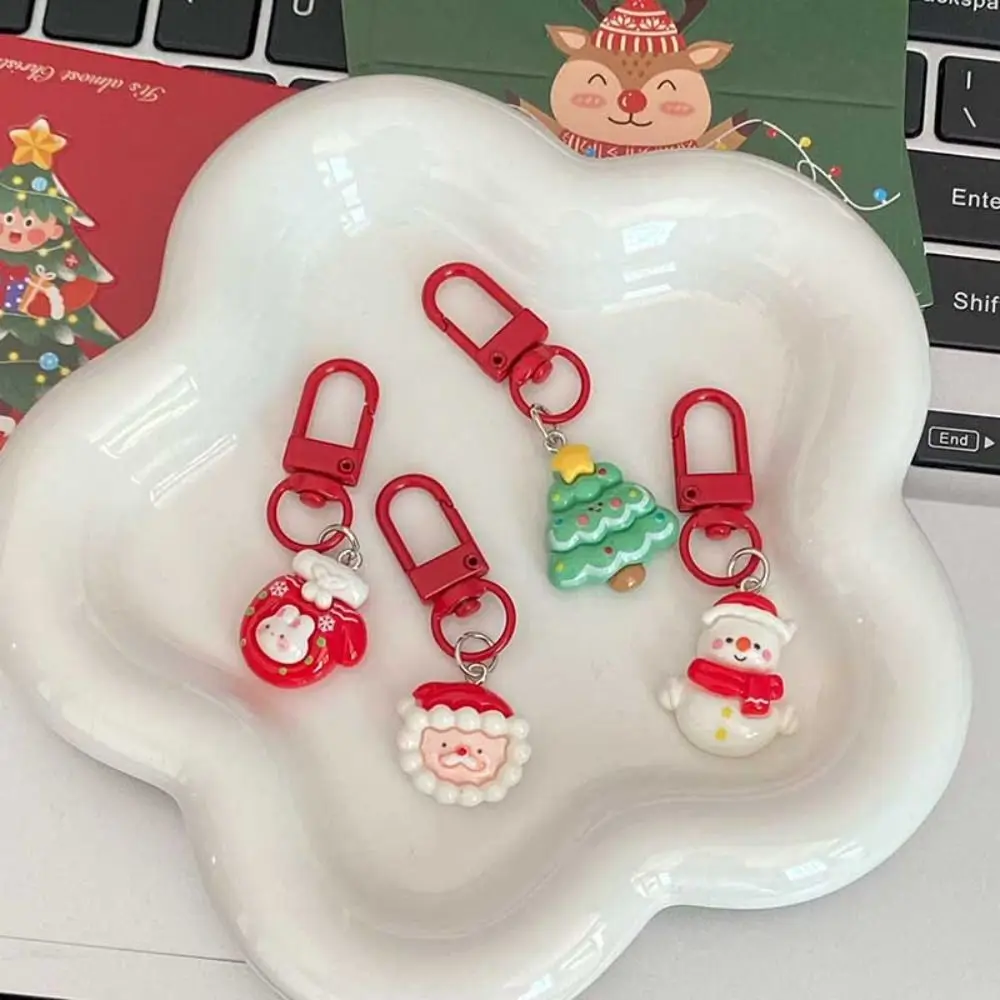 Gingerbread Man Xmas Santa Claus Pendant Elk Snowman Christmas Resin Key Chain Key Ring Ornaments Backpack Charms