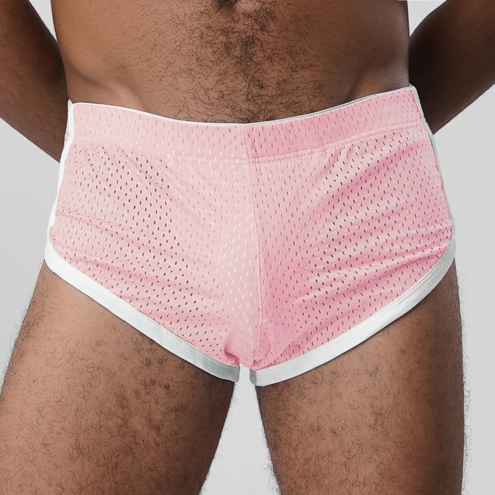 Men Mesh Athletic Boxers Hollow Out Design Anti Chafing Quick Dry Underwear Elastic Waistband Lightweight Sports Trunks for Gym