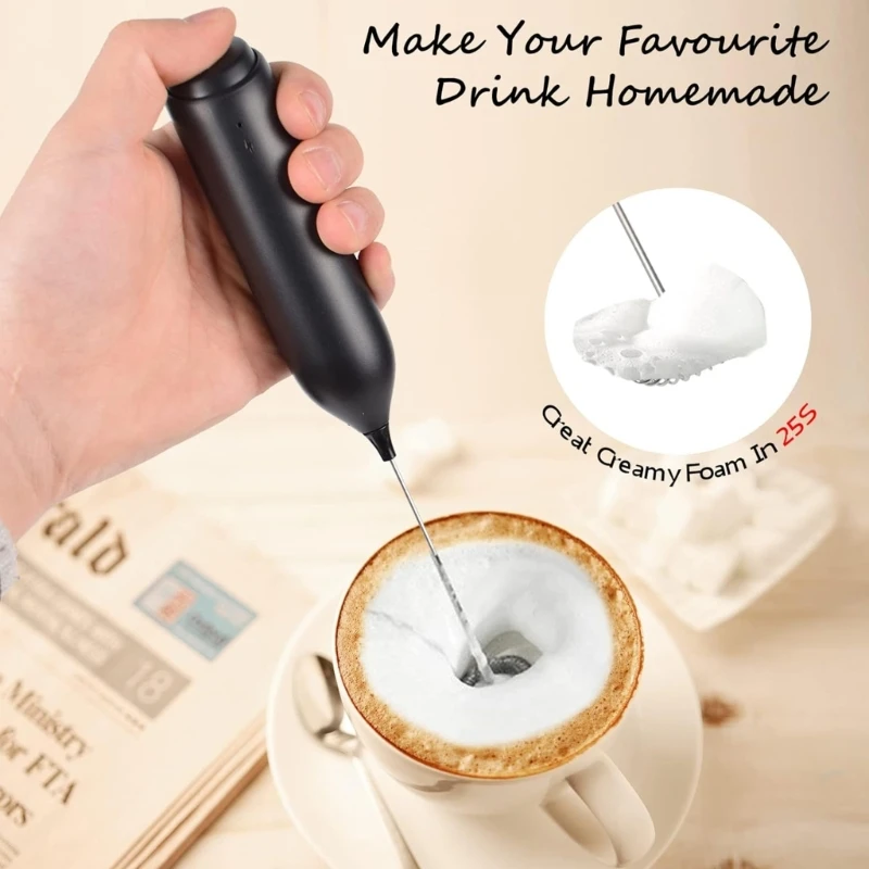 Electric Milk Frother Handheld Electric Whisk Powerful Mini Drink Mixer Rechargeable Milk Foamer Milk Stirrer for Hot Drinks