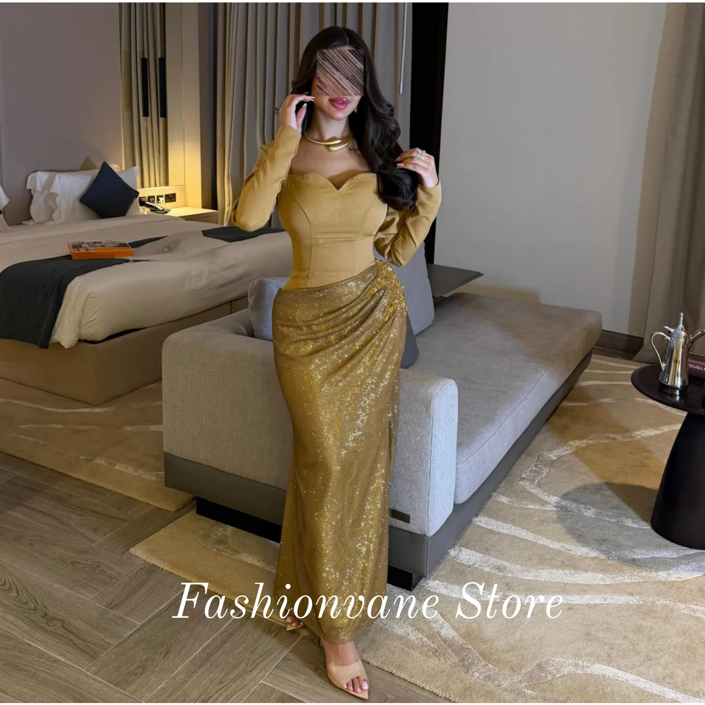 

Yellow Sequins Evening Party Dresses Beaded Prom Dresses Strapless Exquisite Draped Wedding Dresses Birthday Dress Customized