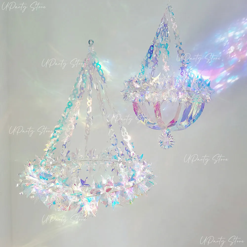 Decoraciones Colgantes Iridiscentes para Techo, Adornos Colgantes Plegables con Brillo Arcoíris para Decoración de Bodas, Navidad y Cumpleaños