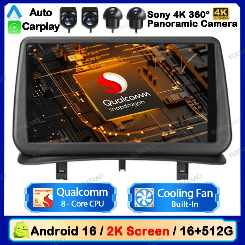 Rádio Automotivo Android 16 para Renault Clio 3 2005 - 2014 com Câmera de Ré, DVD, Controle de Volante, Carplay, Tela Sensível ao Toque, 2DIN, Qualcomm, Mirror Link e Bluetooth