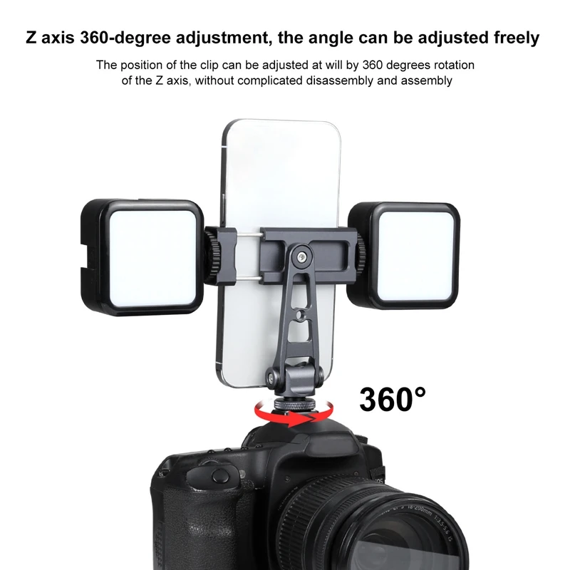 Phone Clamp Holder Z-Axis 360 Rotation Cold Shoes Aluminum Alloy Phone Clamp Holder Bracket