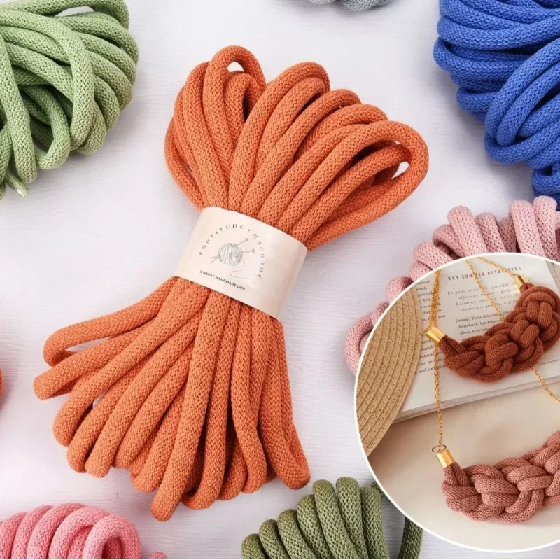 10M Bundle 9mm Core‑Filled Round Braided Pure Cotton Rope Thick Cotton Cord String For Hand Braiding Knitting DIY Craft Projects