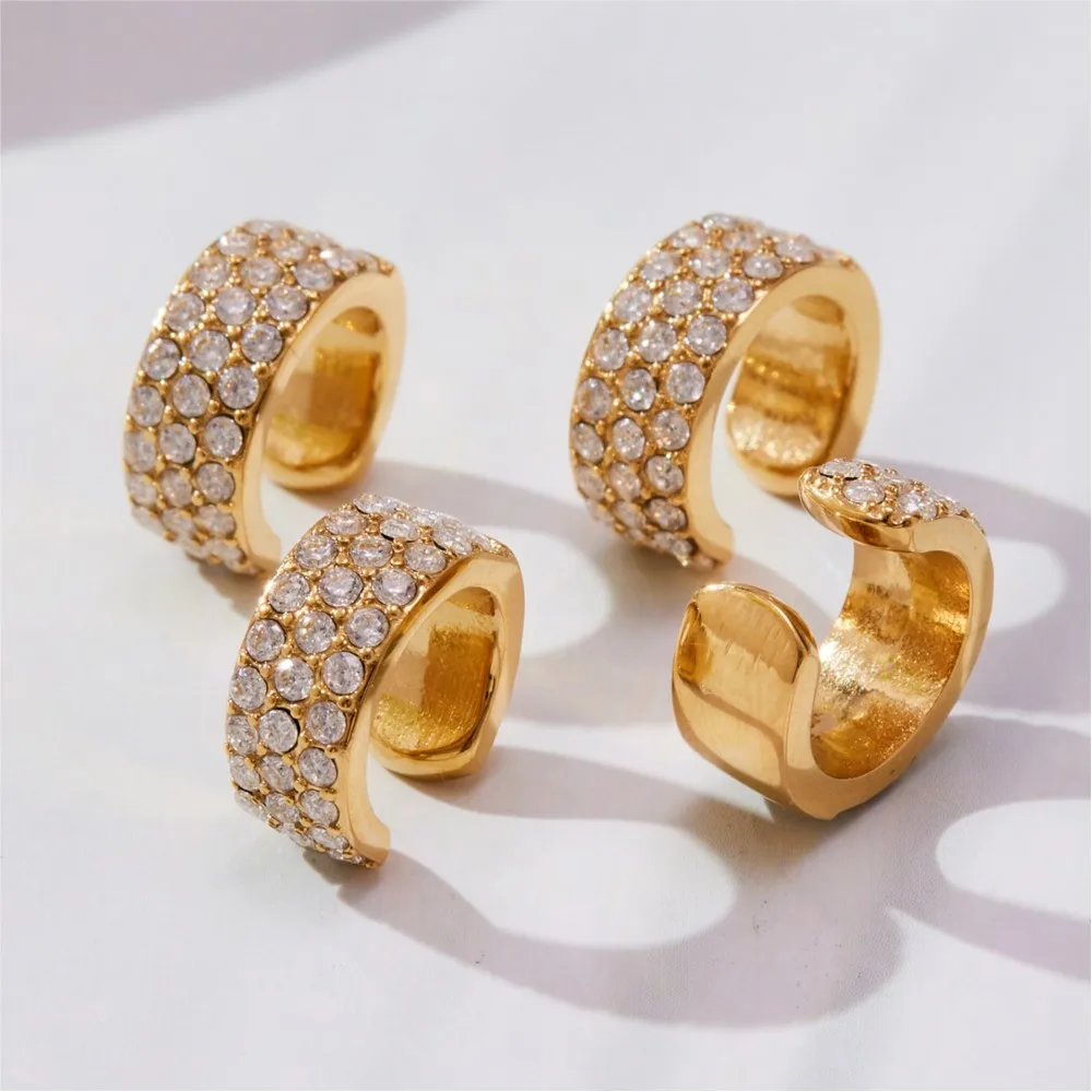 الفولاذ المقاوم للصدأ C على شكل الأذن كليب للنساء 18 كيلو أقراط مطلية بالذهب لامعة 5A زركونيا كليب على القرط لذيذ مجوهرات هدية #3