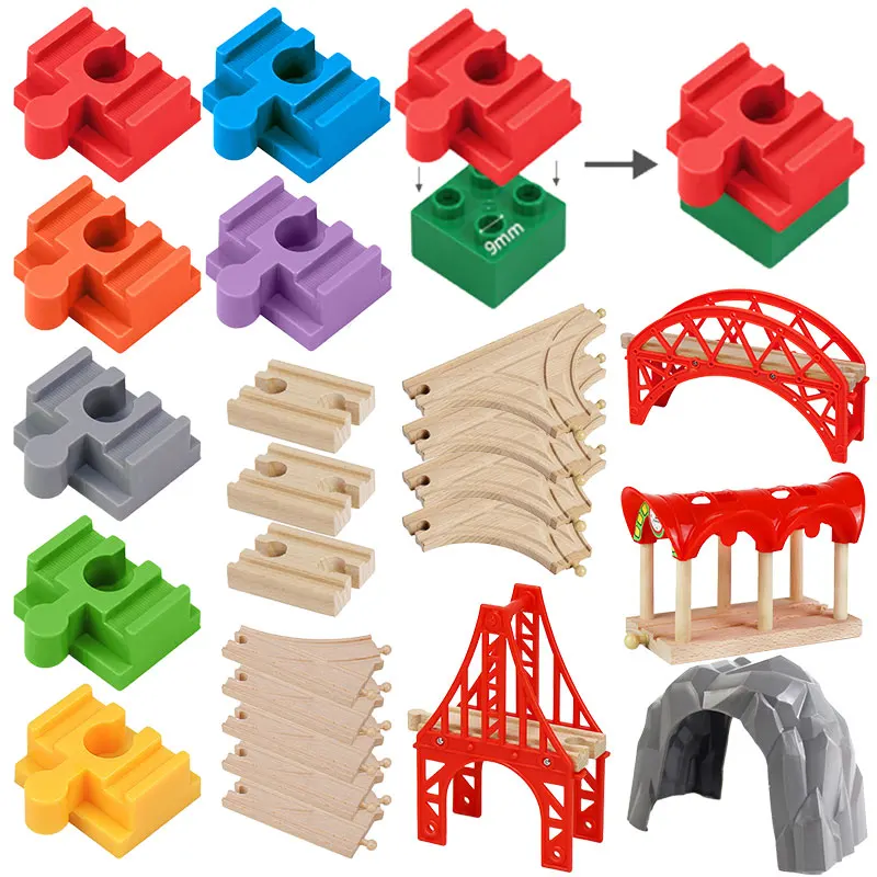Conector de vía de tren de madera, accesorios de vía de madera, conectores de riel para juguetes de tren de madera, ferrocarril de madera, regalos de Navidad para niños