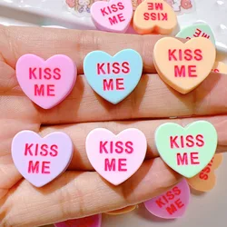 10Pcs New Cute Cartoon Heart Shaped KISS ME Series Flat Back Ornament Jewelry Bows Accessories