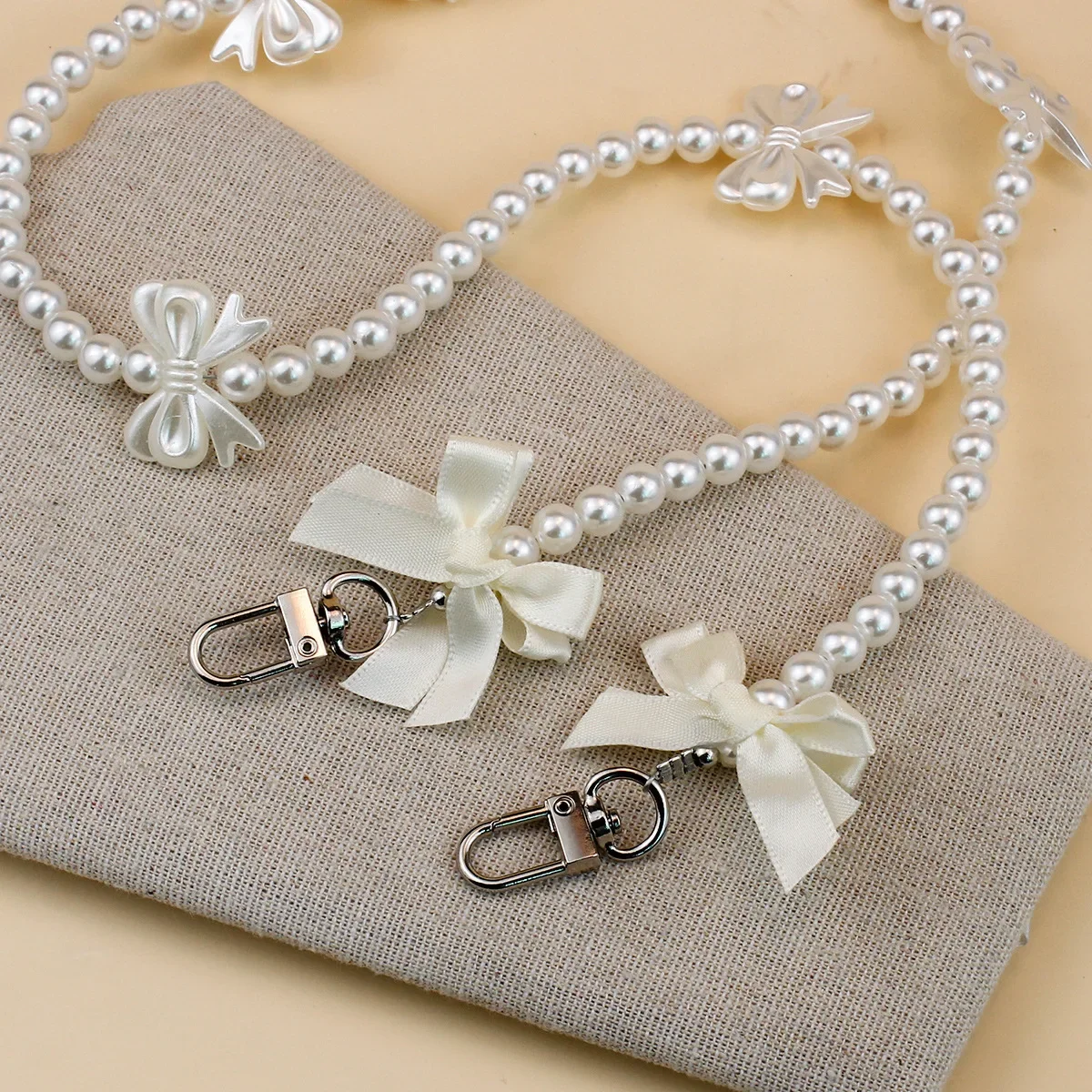 Bowknot اللؤلؤ حقيبة سلسلة الهاتف الحبل حقيبة يد مقابض محفظة استبدال طويل مطرز سلسلة الكتف الهاتف المحمول حقيبة الأشرطة حزام #5