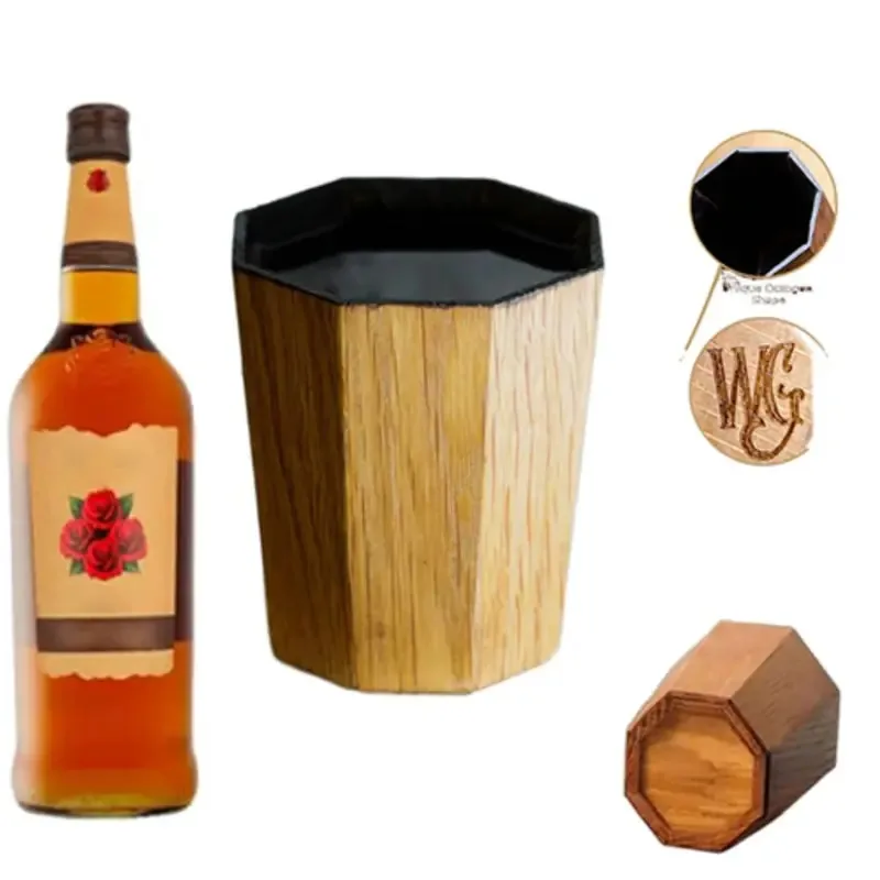 

TOPMAYA Handmade Wooden Barrel Shape Charred Drinking Vessel Unique Old Fashioned Whiskey Grail Cup
