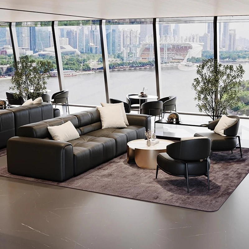 Nordic Company Negotiation Sofa Hotel Lobby Business Reception Meeting Rest Area Waiting Leather Sofa Office Furniture FYBS