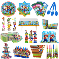 Mario Bros Birthday Party Balloons Deco Disposable Tableware Kit  Gifts Bag Cake Decorations Super Mario Birthday Party Supplies