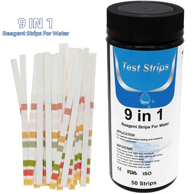 50Pcs 9IN1 PH Test Fish Tank Water Tropical Aquarium Pond Water Test Strips Kit