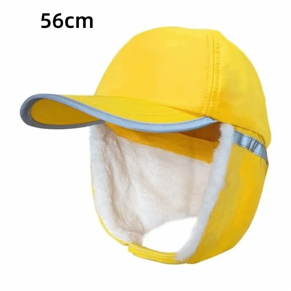 Yellow Color Student Winter Hat Fleece-Lined Reflective Strips Warm Cotton Hat Ear Protection Neck Protection Ear Protection Hat