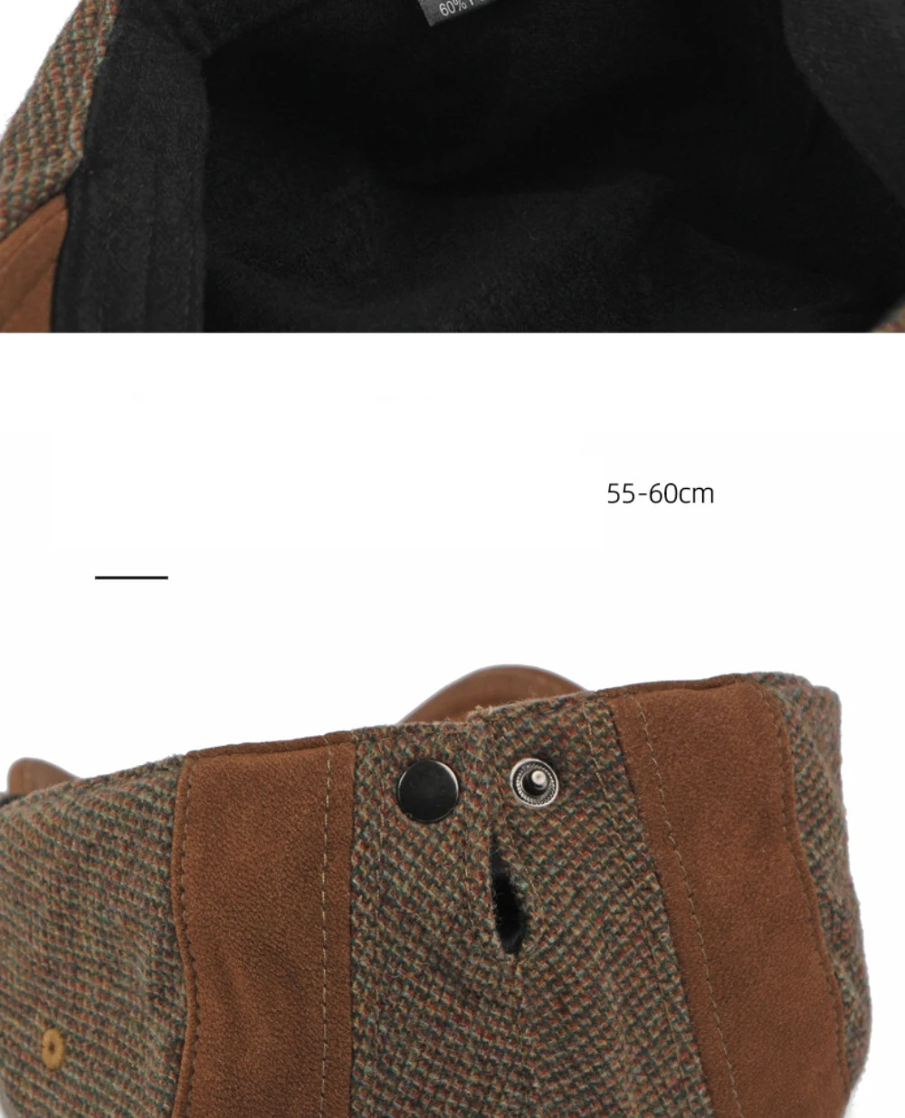 HT5165 Herren- und Damen-Baskenmütze, Künstlermütze, Wollmütze, dicke, warme Ivy-Flatcap, mit Fleece gefüttert, für Herbst und Winter. – Detail 5