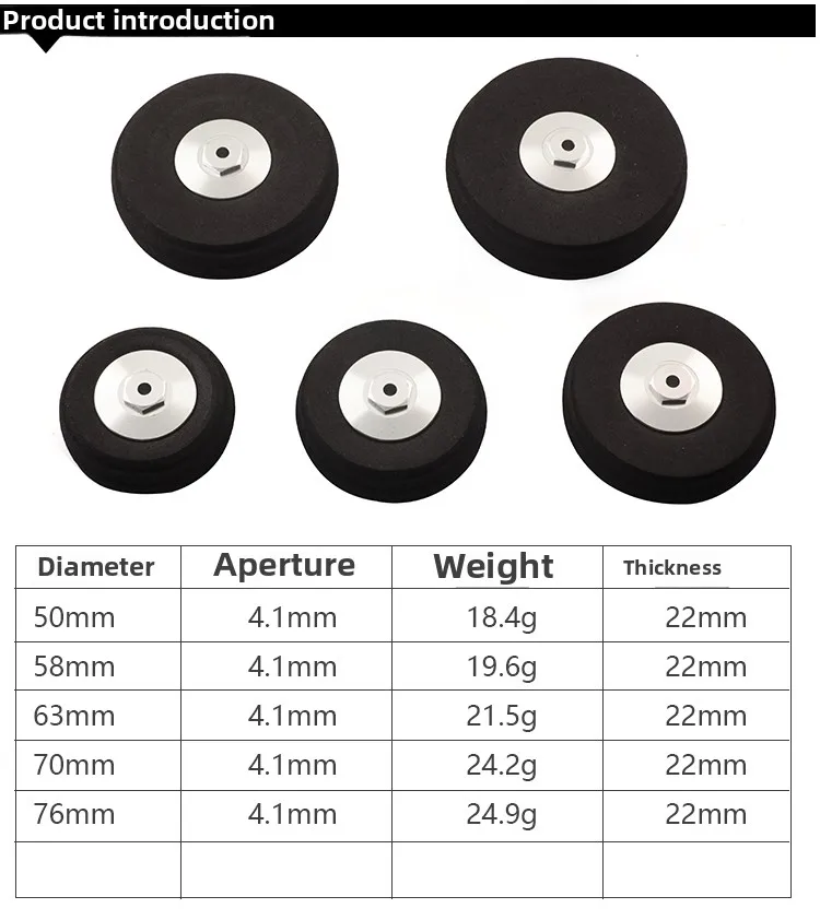 Roues en alliage d'aluminium pour train d'atterrissage d'avion RC, plusieurs tailles 25-125mm avec roulements à billes