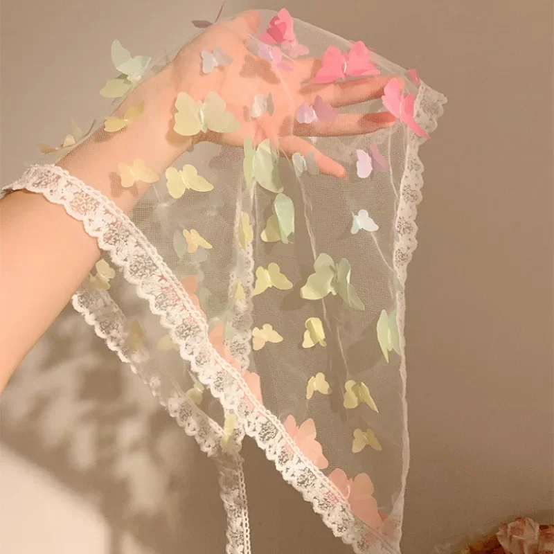 

Dopamine Butterfly Lace Headscarf Sheer Silk Triangle Hair Wrap for Women Adjustable Beach Summer Accessory DIY Boho Headband