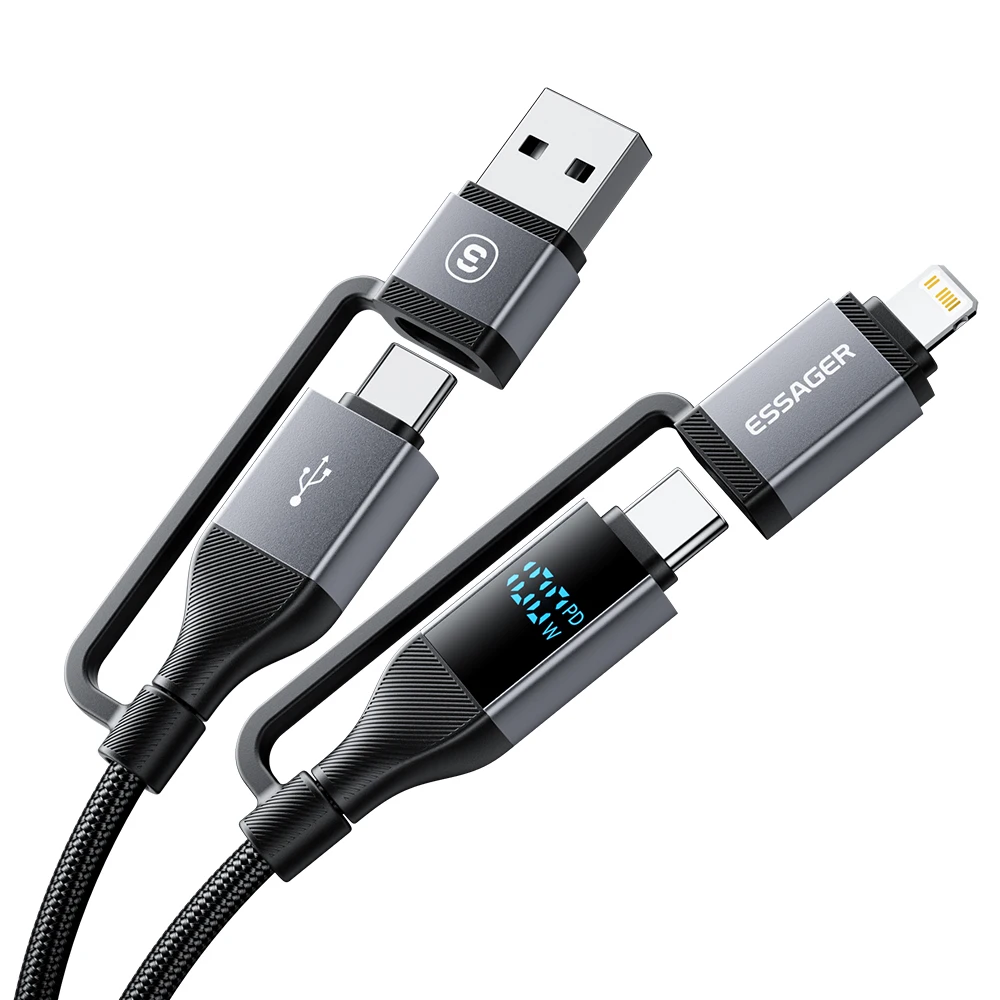 Essager 4 w 1 100W Kabel USB C Cyfrowy wyświetlacz Szybkie ładowanie dla iPhone 16 Huawei Xiaomi MacBook iPad Kabel USB typu C do oświetlenia — zdjęcie produktu 7