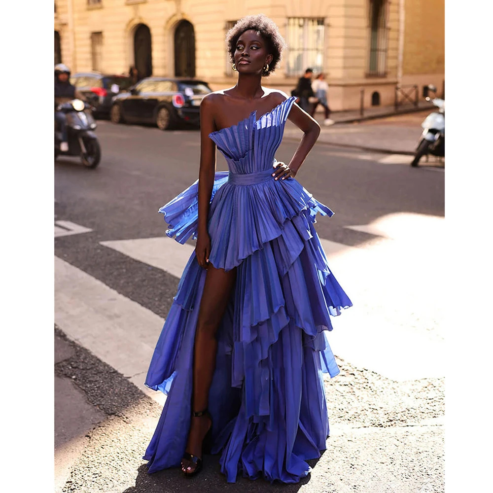 Chic Strapless Party Dresses for Women 2024 Fashion Sleeveless Tiered Pleat Draped Prom Gowns Formal A-Line Evening Dresses