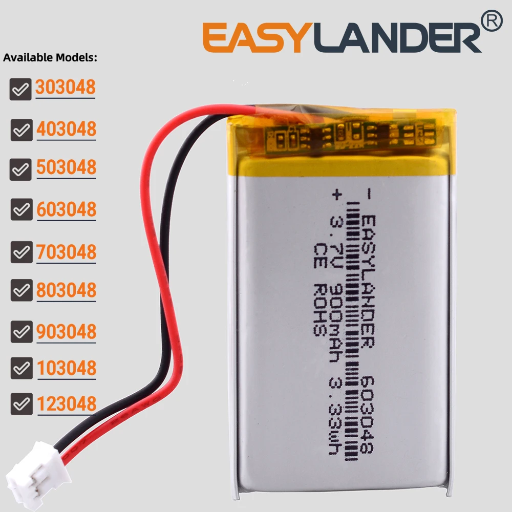 JST2.0 2Pin 3.7V 503048 800mAh 303048 403048 603048 703048 803048 903048 103048 123048 Lithium Li-ion Polymer Battery