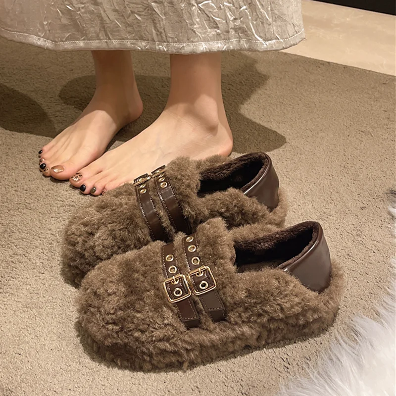 

Fur Women Flats Cotton Shoes Fashion Casual Short Plush Snow Boots 2025 Winter Warm Sneakers New Comfort Loafers Mujer Zapatos