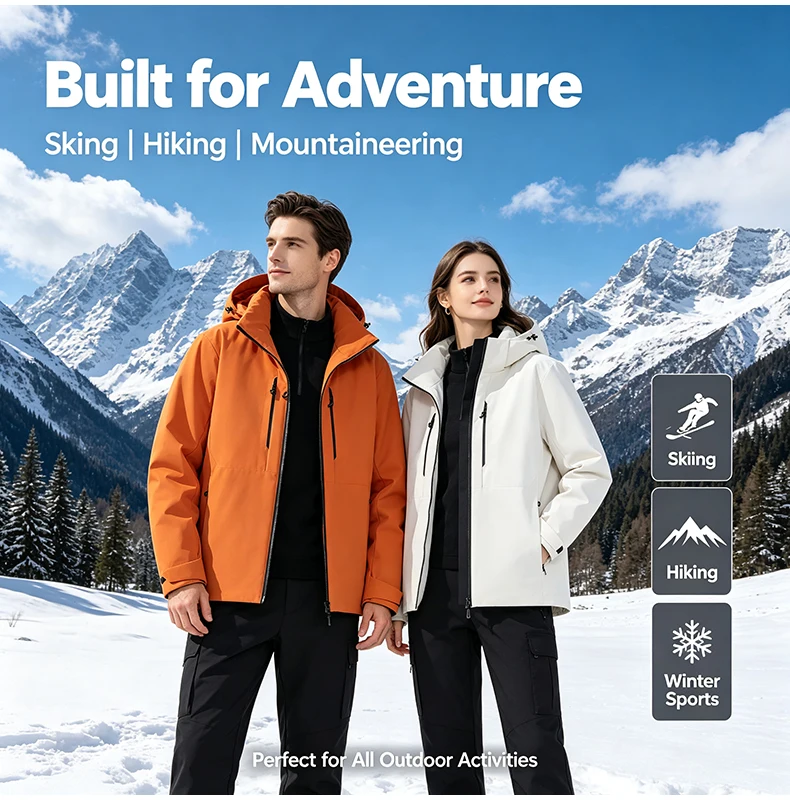 LNGXO Herren- und Damen-Skianzug, wasserdichte, thermische Snowboardjacke, Skijacke, Kletterjacke, Wanderjacke, mit Graphen-Innenfutter, wattiert. – Detail 26