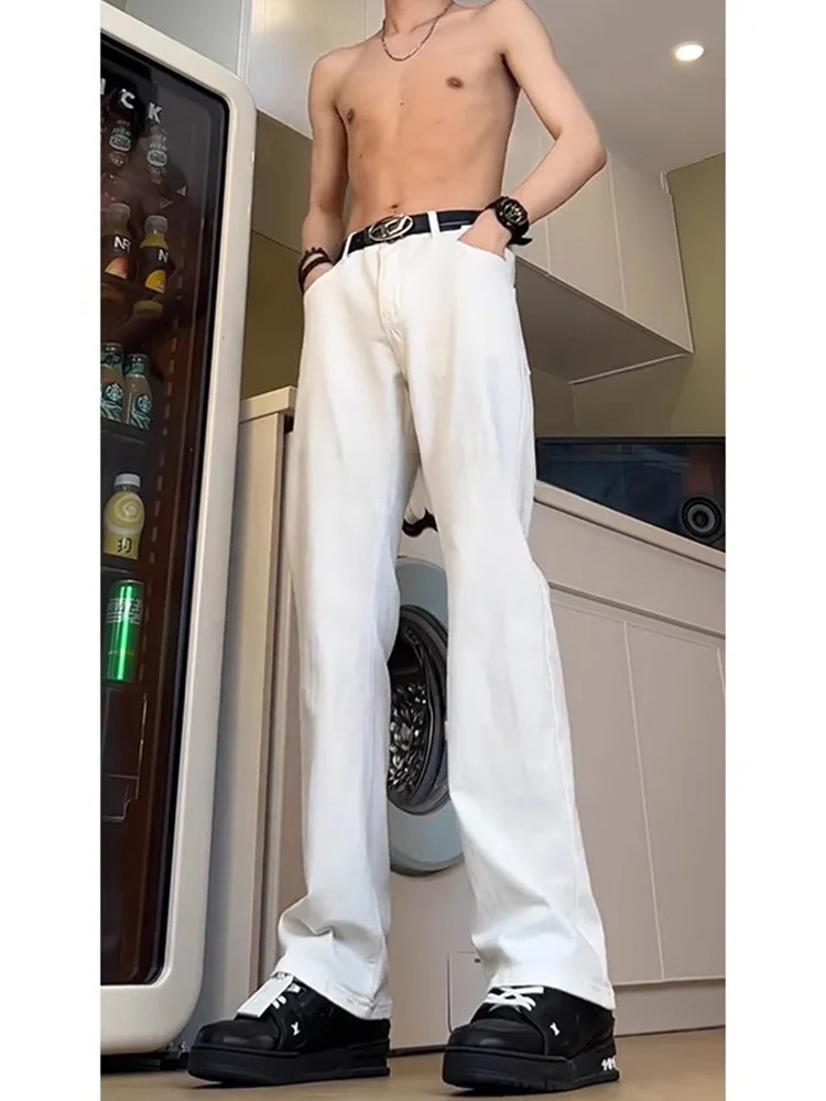 

American Sle High Waist Long Straight Leg Jeans Men's Faion Brand White Knife Bootcut Pants Youth Summer Wear
