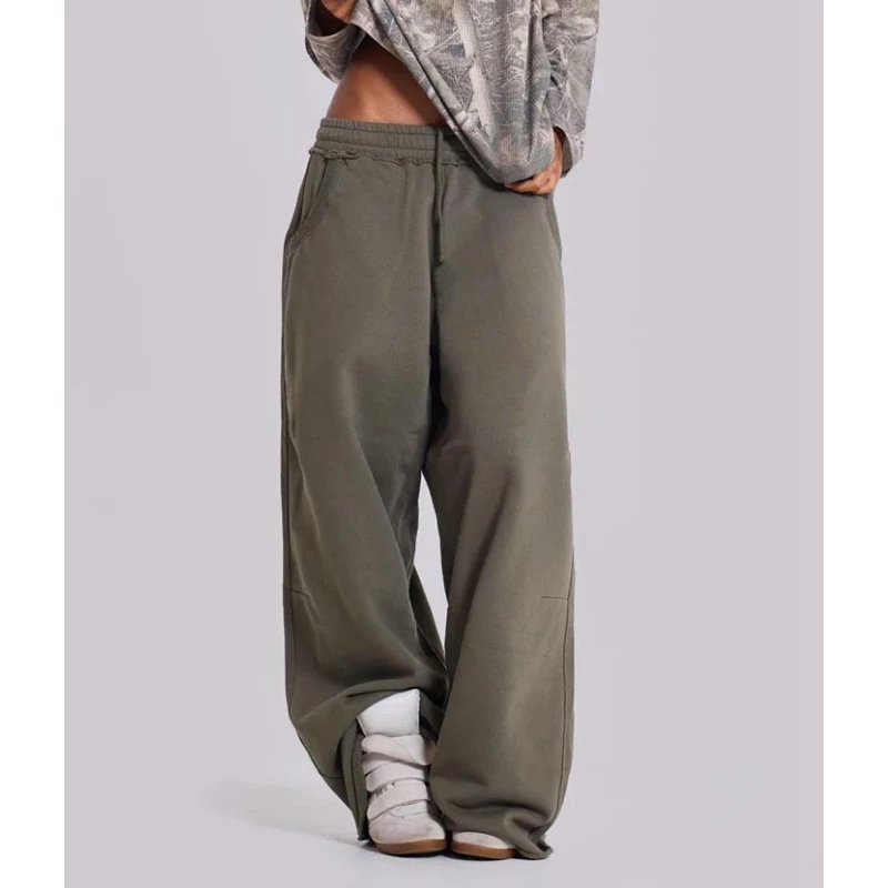 Women Loose Fit Wide Leg Cleanfit Sweatpants Elastic Low Waist Jogger Pants Solid Color Workout Long Trousers with Pockets