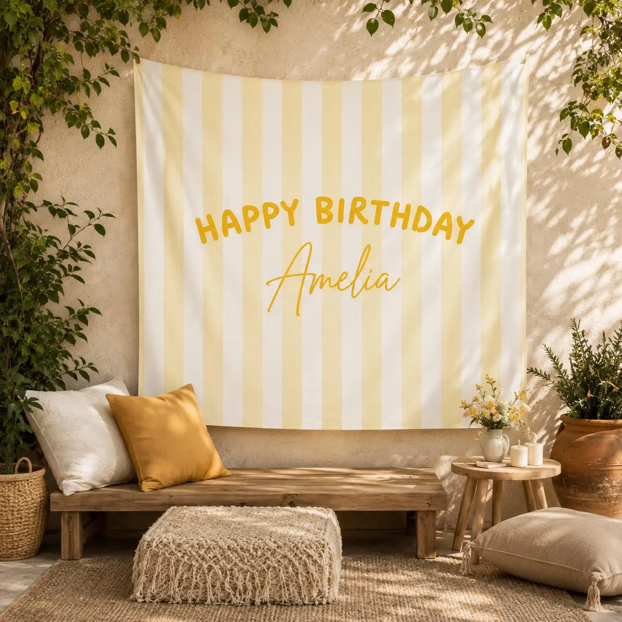 Personalized Custom Birthday Tapestry, Custom Name Party Backdrop, Boho Strip Banner, Fabric Wall Art