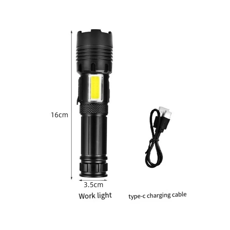 Strong Light Flashlight COB Side Light USB Charging Zoom Multi-Function Super Bright