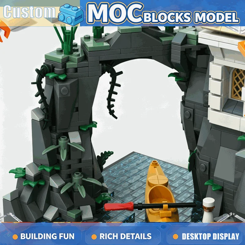 1443PCS Cliffside Mediterranean Villa Model Building Block Custom Seaside Architecture Diorama Creative Educational Display Gift