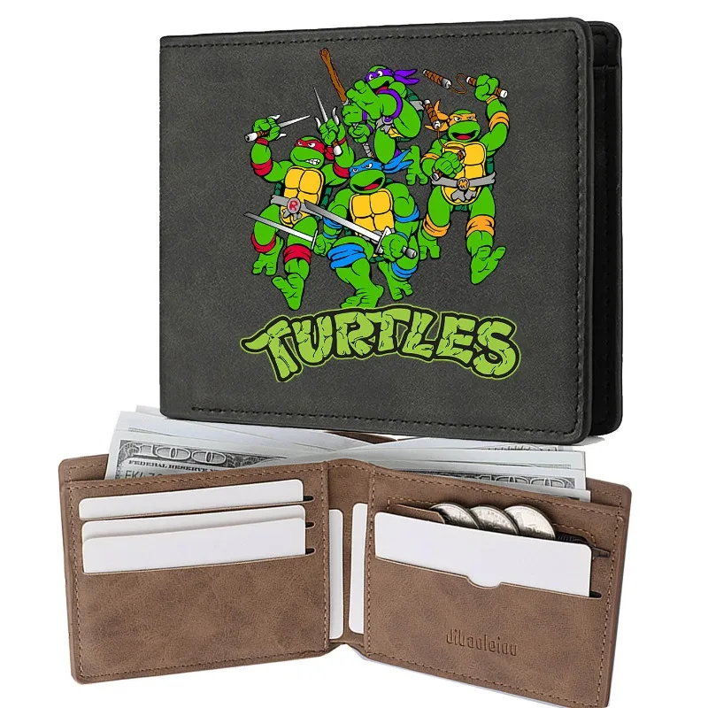 Ninja Leonardo Raphael Anime Turtles Men's Short Wallet Soft Leather Zipper PU Wallet Coin Credit ID Cards Multifunctional Purse