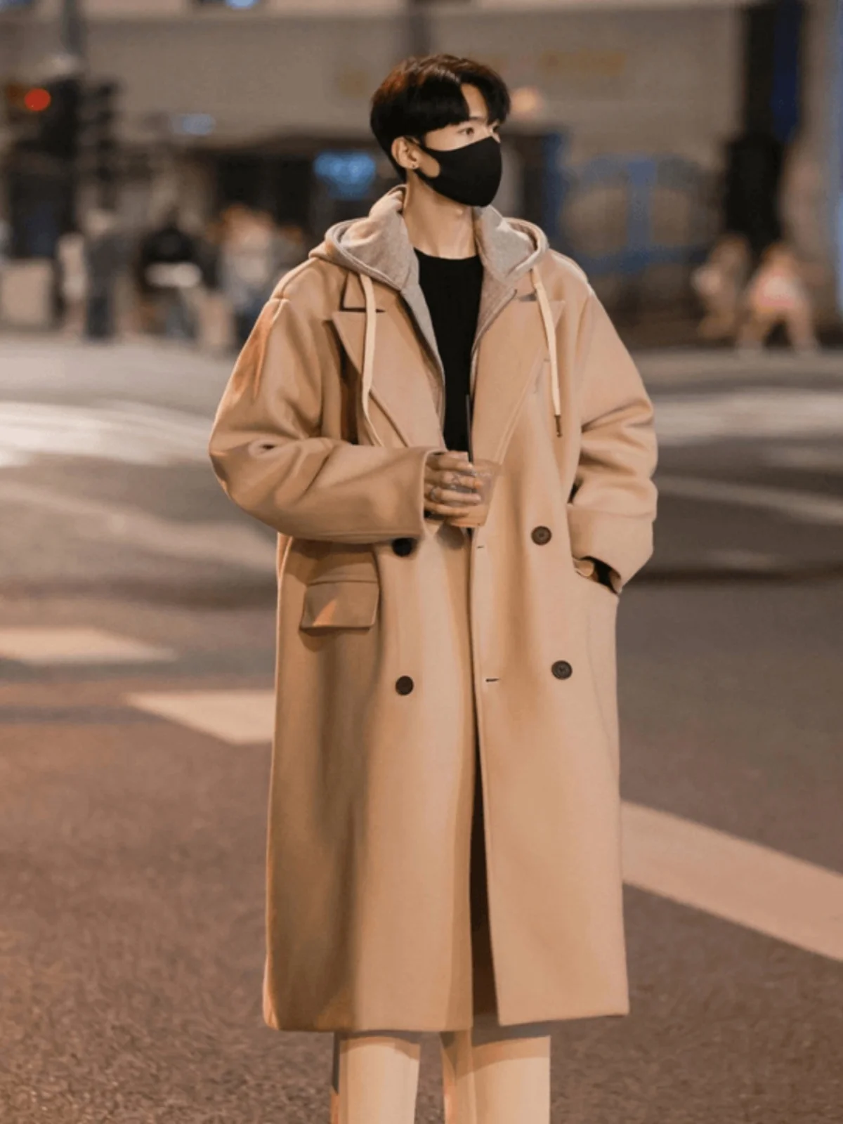 

Утепленное шерстяное мужское пальто: осенняя модная ветровка в британском стиле, имитация двухслойной длинной куртки, теплая молодежная повседневная модель, однотонная.