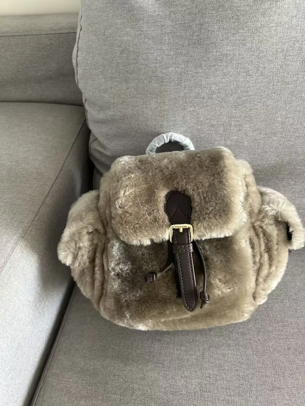 

FIRMRANCH Winter Sweet Cute Fluffy Trendy Female Backpack Anti-Theft Flip Cover Drawstring Design Female Purse