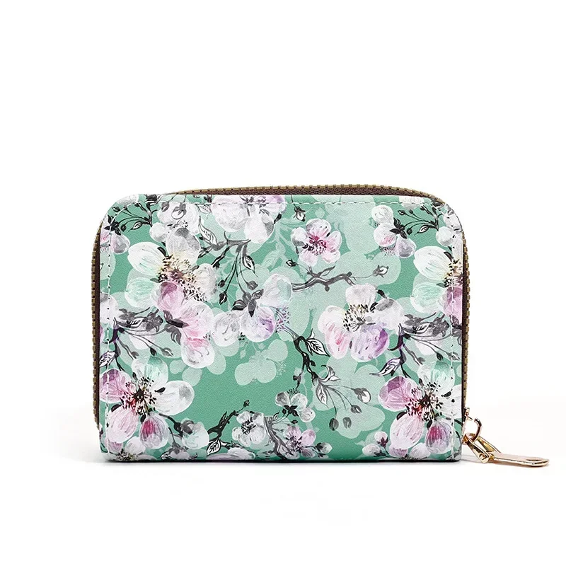 Cartera Retro con cremallera para mujer, Tarjetero con estampado de flores, 11 ranuras para tarjetas, estuche para tarjetas de órgano, portatarjetas de identificación, portatarjetas de crédito