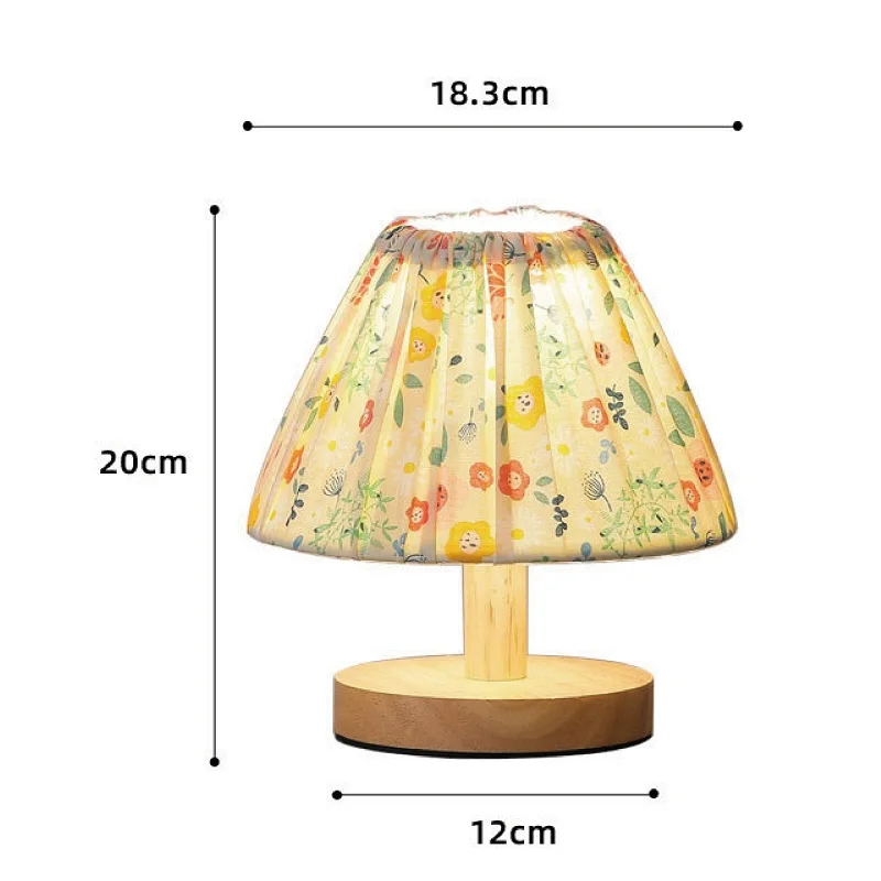 Pastoral Style Cloth Cover Solid Wood Small Table Lamp Retro Bedside Lamp Bedroom Girl Warm Night Light Decorative Lamp Nordic