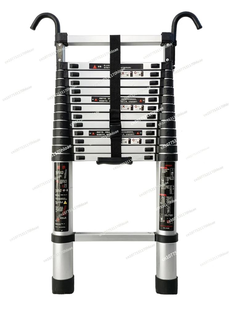 Bold Wall with Hook Straight Ladder Extension Tube Engineering Aluminum Telescopic Ladder Household Ladder Shrinkage Single