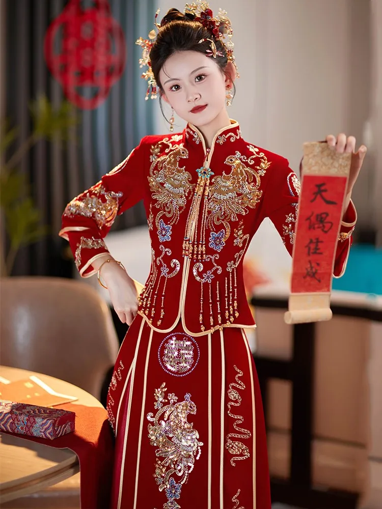 New Chinese-style wedding gowns for brides toasting clothes dresses and