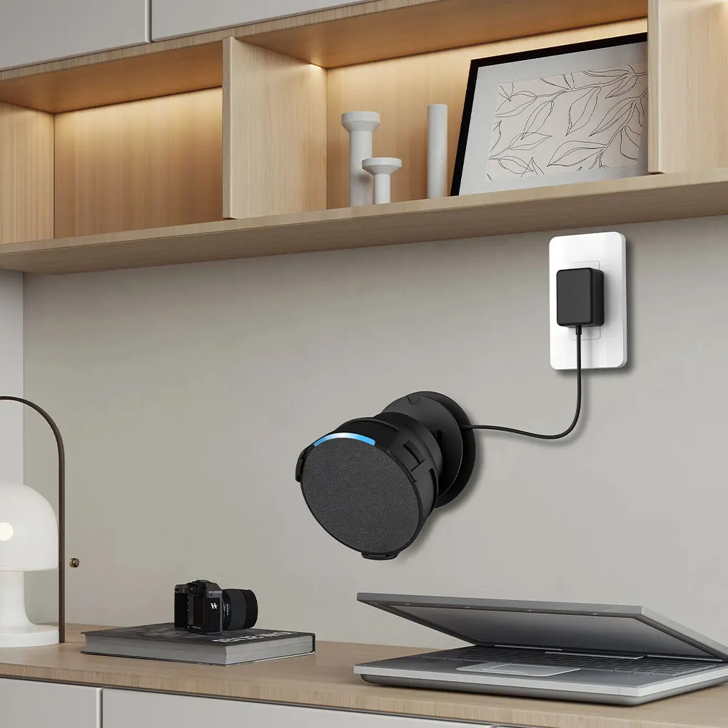 Adecuado para Amazon Echo Pop soporte de audio inteligente con altavoz de ángulo ajustable estante de almacenamiento montado en la pared pegado/perforación ins